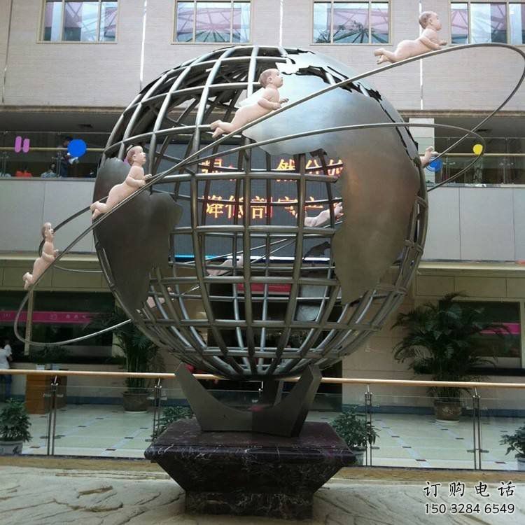 地球儀雕塑精品，景觀概念，現代地球儀人物雕塑通用