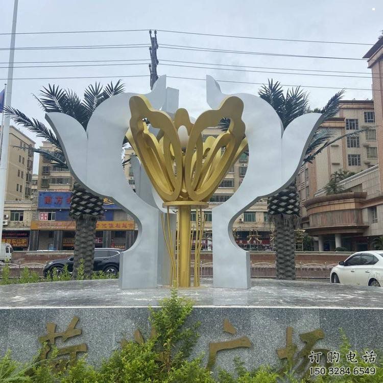 荷花雕塑預定，城區小品，不銹鋼荷花雕塑制造商