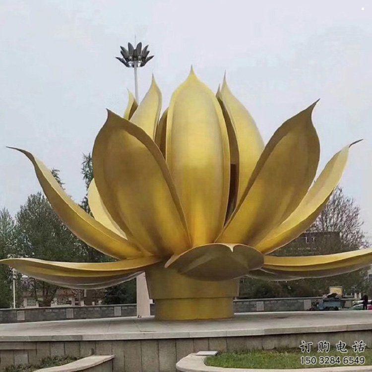 金蓮花雕塑定價(jià)，街景小品，不銹鋼金蓮花雕塑工廠