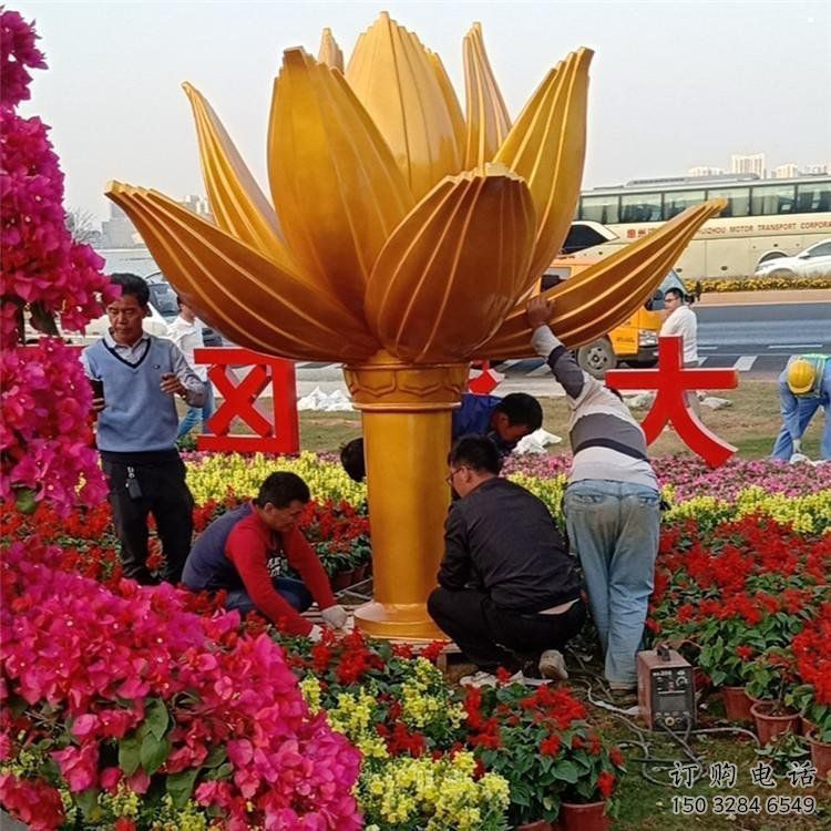 金蓮花雕塑預(yù)定，白鋼構(gòu)件，不銹鋼金蓮花雕塑廠家選定
