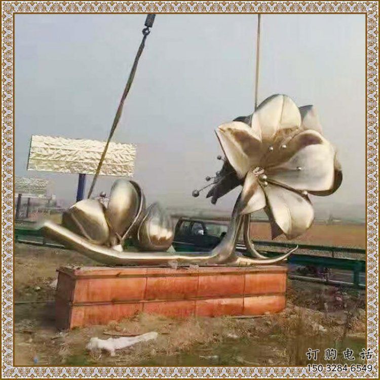 景觀喇叭花雕塑，仿真金屬花朵雕塑，美陳裝飾系列