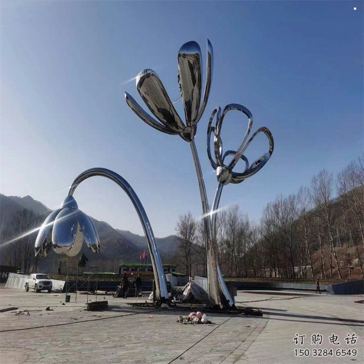 鏡面喇叭花雕塑，廣場花卉雕塑，美陳藝術建筑系列