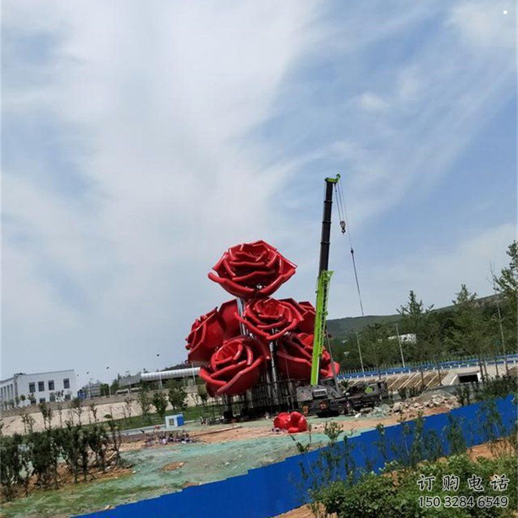 玫瑰花朵雕塑廠家，村標概念，玫瑰花朵雕塑制作觀賞型