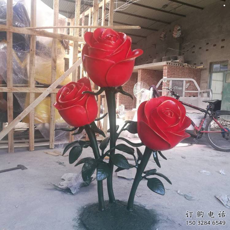 花朵月季雕塑點擊，圓雕體系，抽象月季花朵雕塑標準