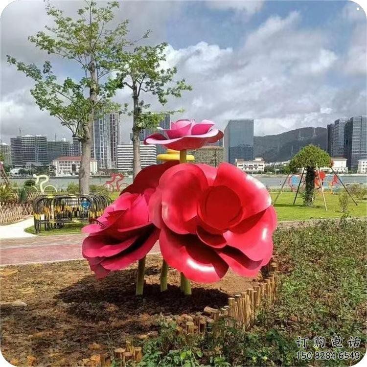 制造牡丹花雕塑廠家，地標擺件，烤漆不銹鋼牡丹花雕塑精選