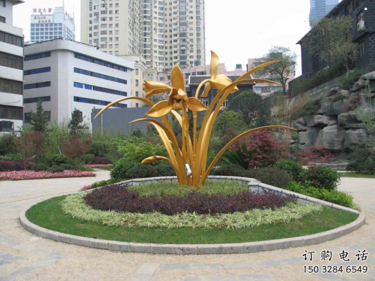 蘭花雕塑精選，露天雕塑，不銹鋼蘭花雕塑制作廠家