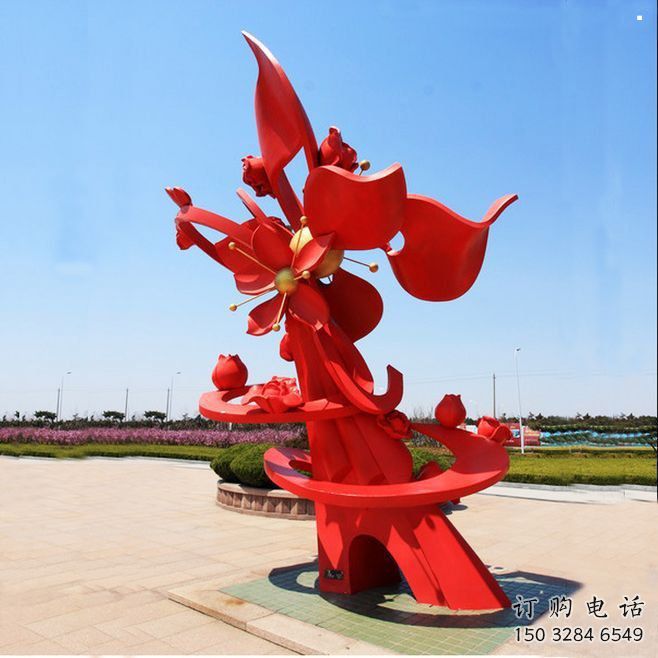 石榴花雕塑觀賞型，公園小品，不銹鋼石榴花雕塑生產商