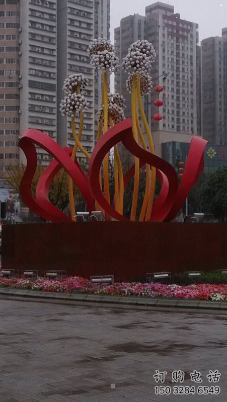 鏤空梧桐花雕塑制造商，景觀雕塑，梧桐花雕塑供給