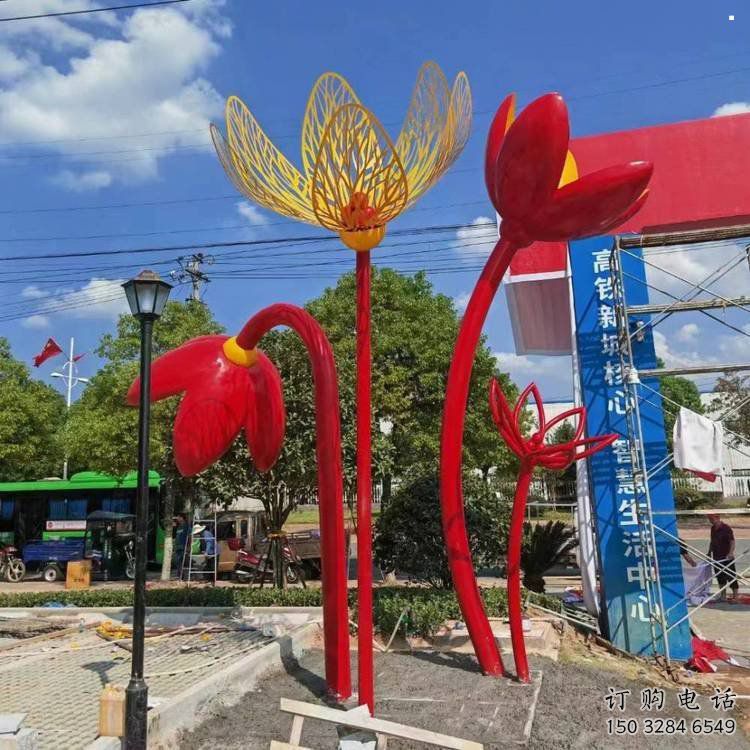 郁金香雕塑訂做，室外軟裝，不銹鋼郁金香雕塑廠