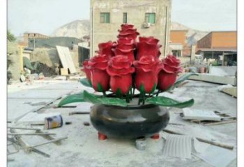 玫瑰花雕塑定做廠家，村標概念，廣場不銹鋼玫瑰花雕塑