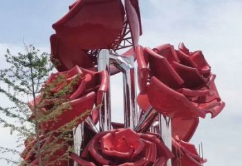玫瑰花雕塑展品，標識雕塑，不銹鋼玫瑰花雕塑選用