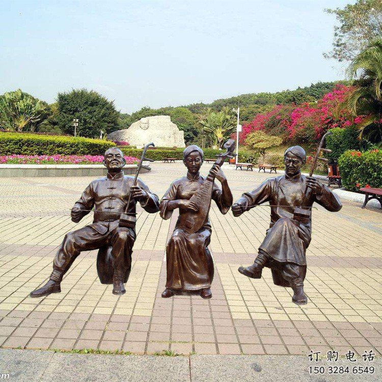 拉二胡雕塑承接，校園雕塑，民俗人物雕塑定制
