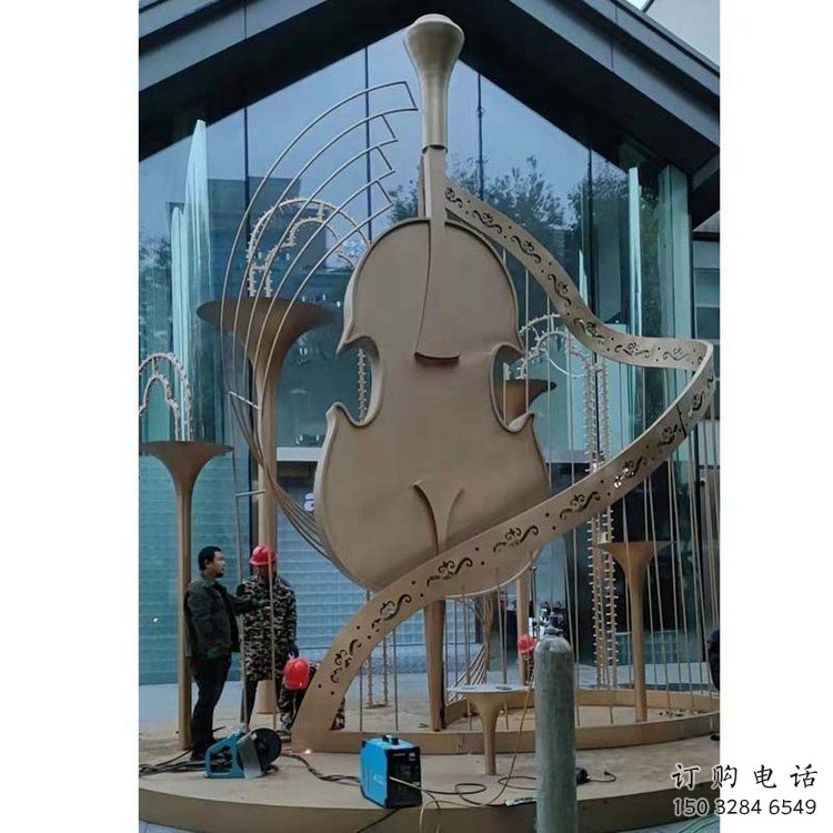 提琴雕塑定制，市標(biāo)雕塑，不銹鋼提琴雕塑