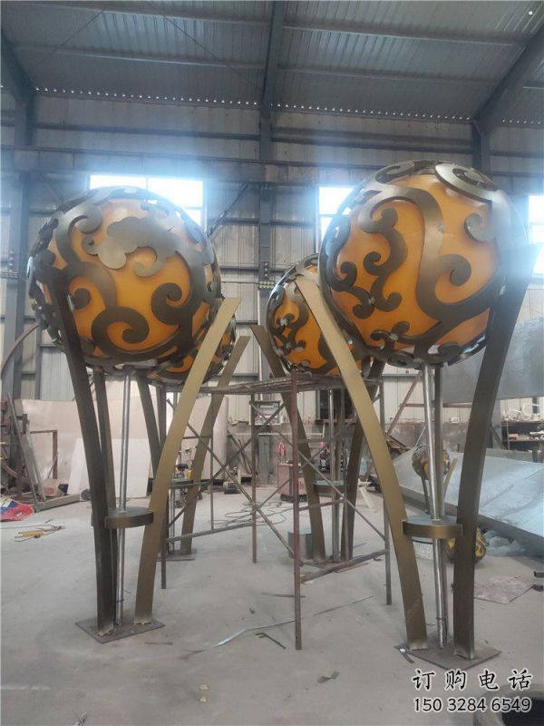 空心球雕塑制作，地標擺件，景觀鏤空空心球雕塑選用