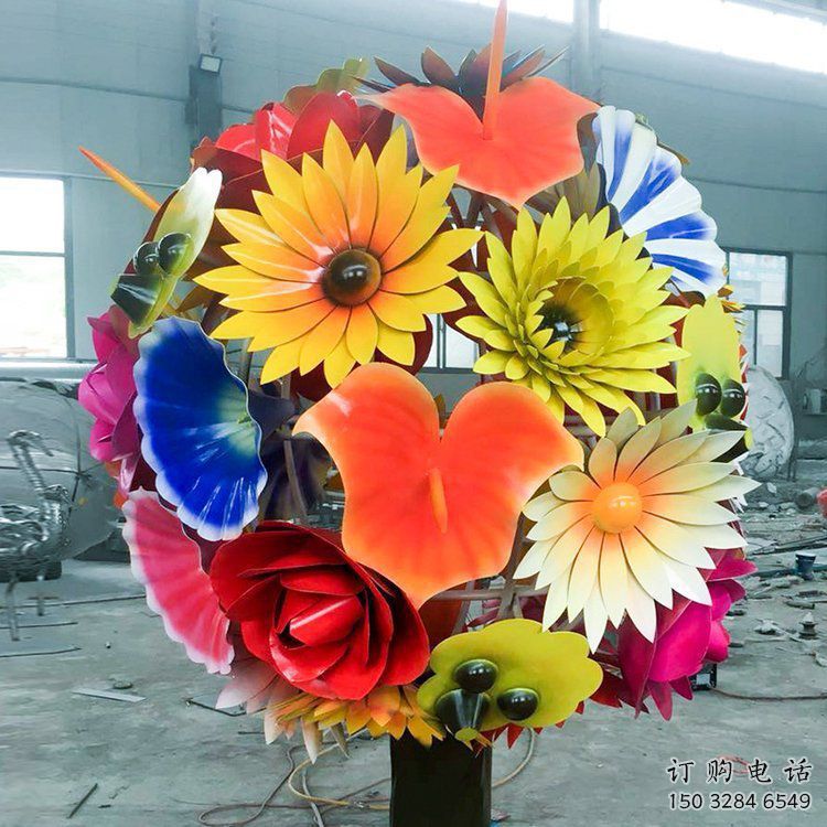 花球雕塑廠家，花園小品，烤漆不銹鋼花球雕塑優(yōu)選