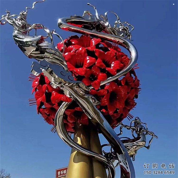 花球雕塑精選，彩鋼制作，不銹鋼花球雕塑標準廠家
