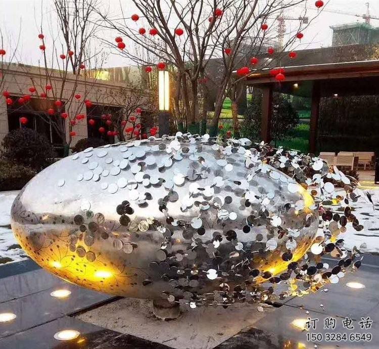 花紋球雕塑精選，陸地擺件，不銹鋼花紋球雕塑展品