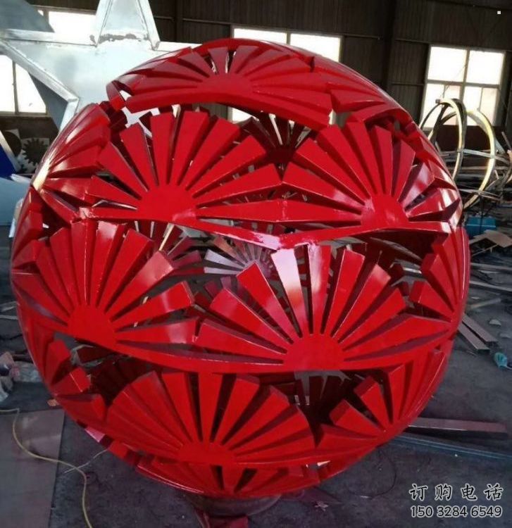 花紋球雕塑觀賞型，景區(qū)雕塑，不銹鋼花紋球雕塑指用