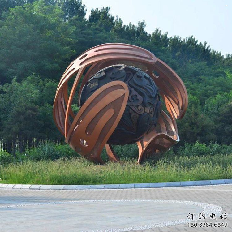 鏤空球雕塑廠家，小區擺件，烤漆異形鏤空球雕塑服務商