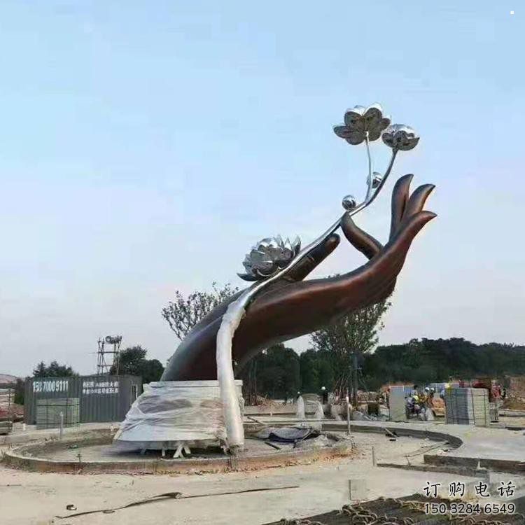 手拈花雕塑制造商，動(dòng)態(tài)雕塑，不銹鋼手拈花雕塑訂做
