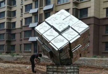 正方體雕塑供應，花園小品，不銹鋼正方體雕塑展品