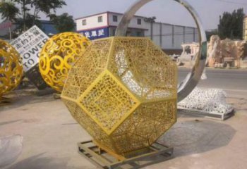 棱面球雕塑訂做，街道標(biāo)識，金屬鏤空棱面球雕塑定做