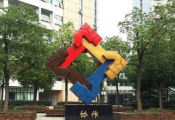 握手雕塑指用,多彩藝術,景觀不銹鋼握手雕塑廠家
