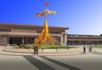人參雕塑定做，小區(qū)雕塑，彩色人參樹雕塑制造商