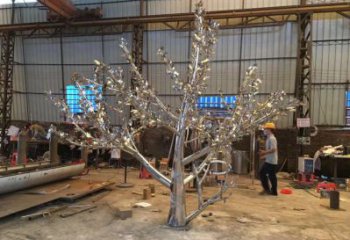 大型楓樹雕塑優選，白鋼構件，不銹鋼楓樹雕塑廠