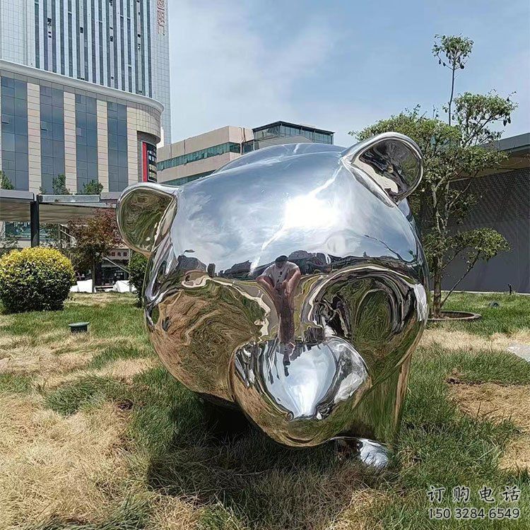 現代熊貓雕塑承接，歐式風格，廣場不銹鋼熊貓雕塑精選
