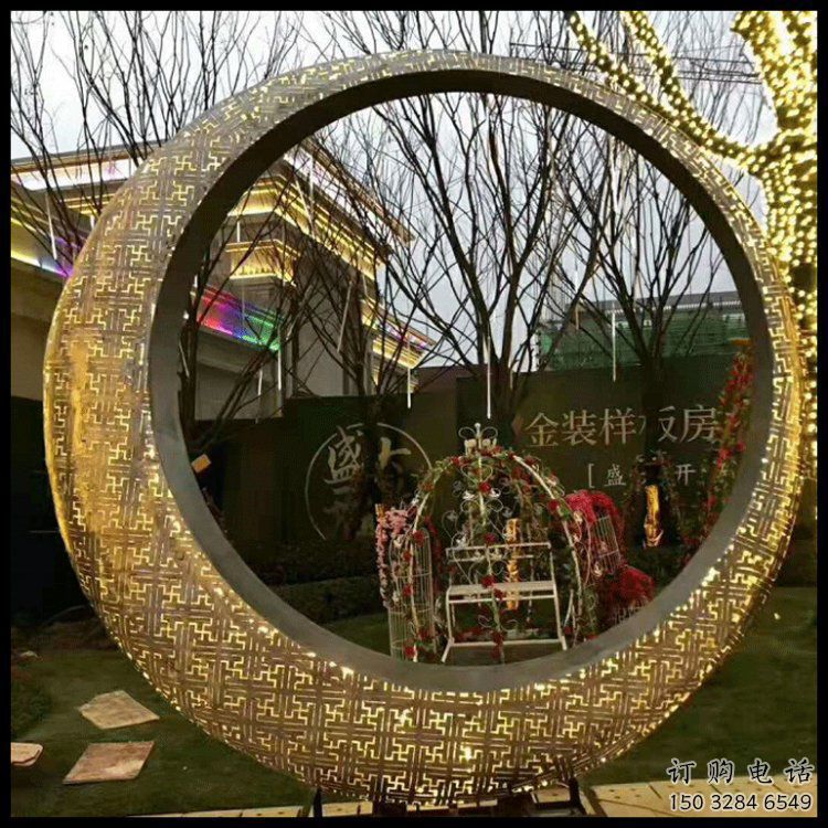 月牙雕塑訂做，城市裝飾，庭院鏤空月牙雕塑展品