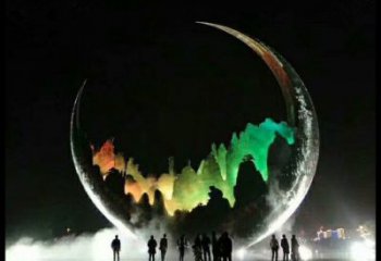 城市月牙雕塑，網格體育雕塑，古銅效果