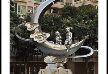 現代月牙雕塑定制，中式工藝，鏤空月牙雕塑造型優價