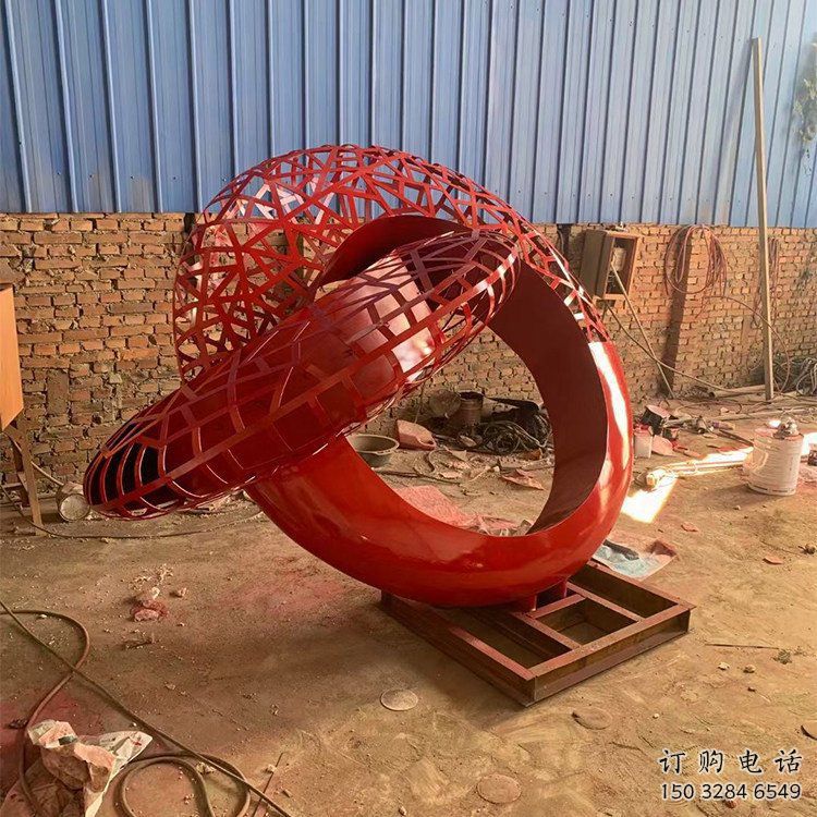 抽象雙環雕塑展品，小區雕塑，不銹鋼雙環雕塑制作精選