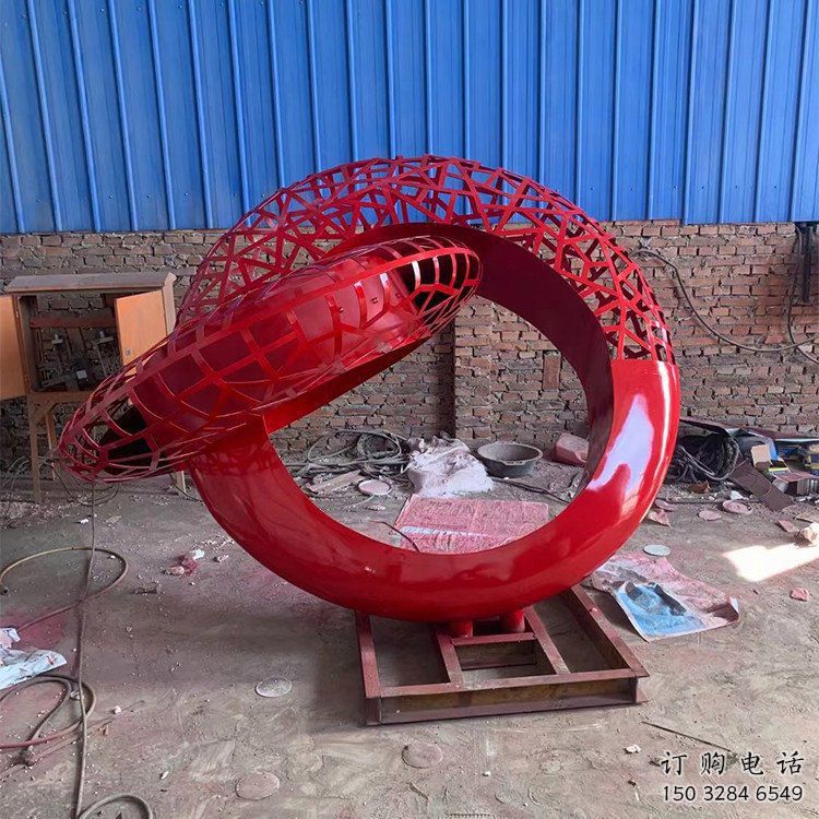 公共雙環(huán)雕塑訂做，城市裝飾，庭院不銹鋼雙環(huán)雕塑展品