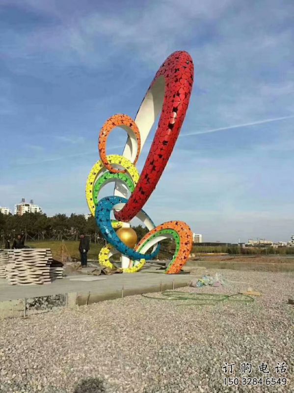雙環雕塑擺件供需，彩鋼制作，大型不銹鋼雙環雕塑公司