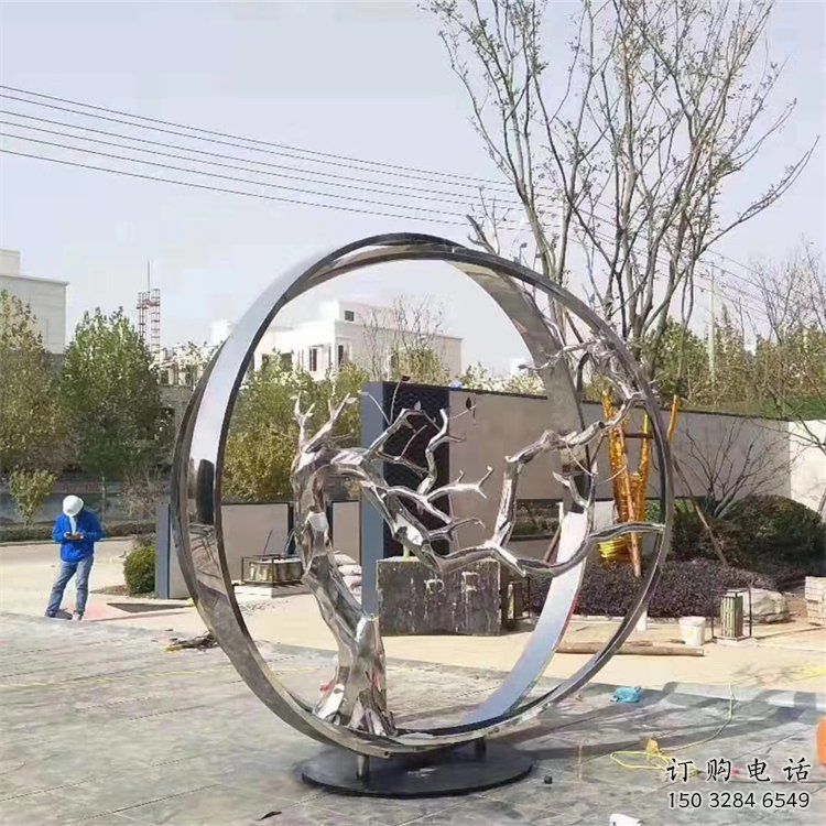 景墻圓環雕塑專供，美陳雕塑，社區烤漆圓環雕塑預定