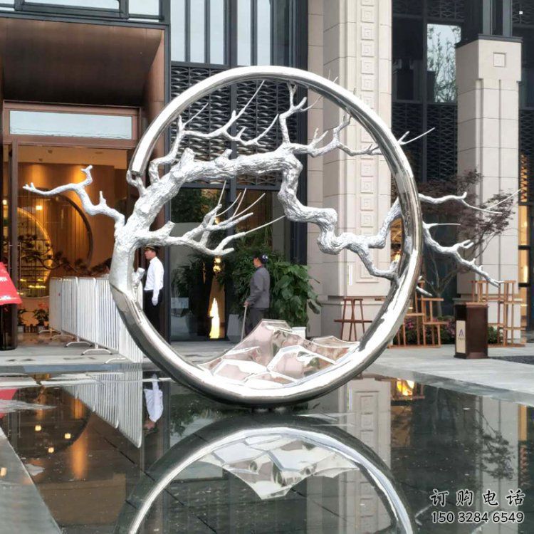 圓環(huán)樹雕塑訂做，戶外雕塑，不銹鋼圓環(huán)樹雕塑供給