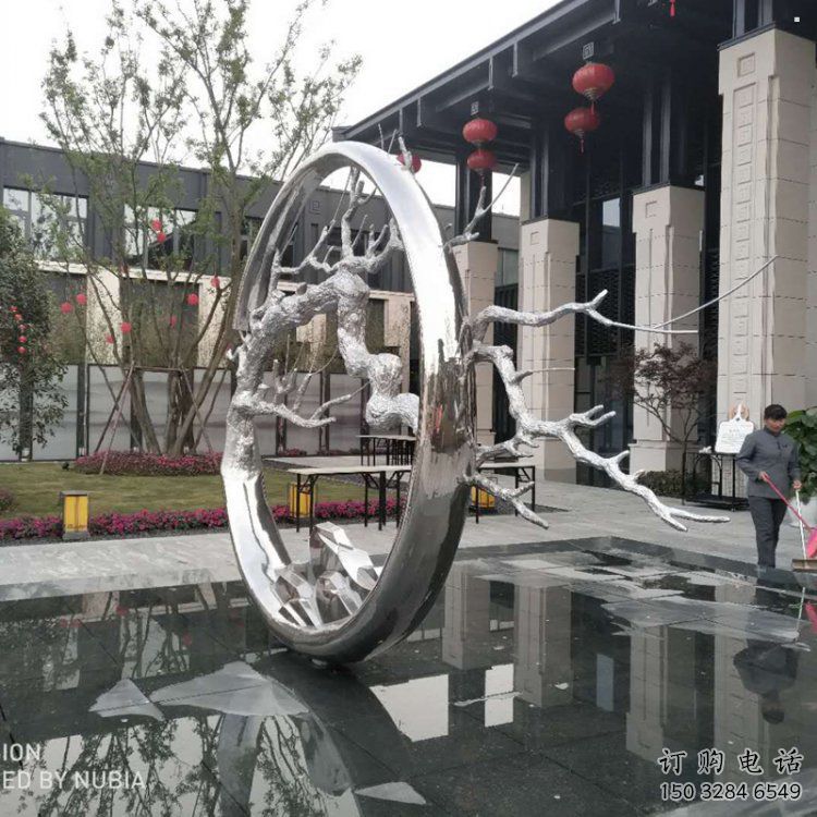 圓環樹雕塑定制，市標雕塑，不銹鋼圓環樹雕塑定做