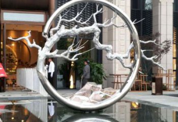 圓環(huán)樹雕塑訂做，戶外雕塑，不銹鋼圓環(huán)樹雕塑供給