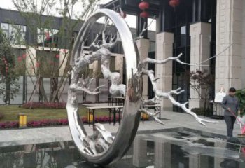 圓環(huán)樹雕塑定制，市標雕塑，不銹鋼圓環(huán)樹雕塑定做