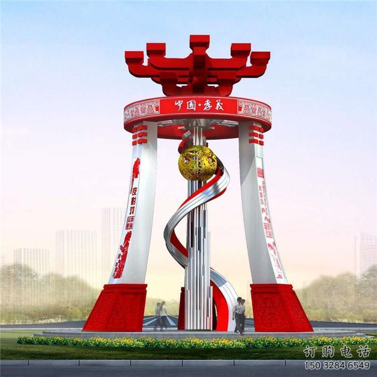 城市精神堡壘雕塑，地標文明建筑不銹鋼雕塑