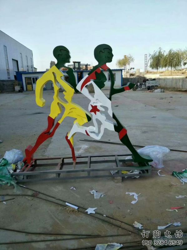 龍華賽跑雕塑，鏤空工藝制作，不銹鋼烤漆體育人物雕塑