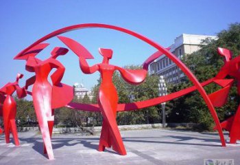 儋州扭秧歌雕塑，民俗舞蹈雕塑，不銹鋼抽象音樂人雕塑