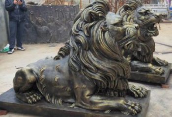 文昌大型趴獅雕塑，仿銅動物雕塑，玻璃鋼獅子雕塑制作