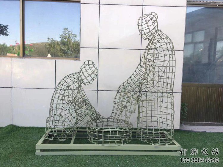 撫順鏤空洗腳雕塑制作，園林裝飾，鐵藝孝道人物雕塑