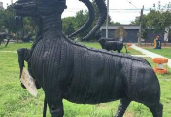 同心輪胎山羊雕塑供應，公園雕塑，鑄銅輪胎羊雕塑供求