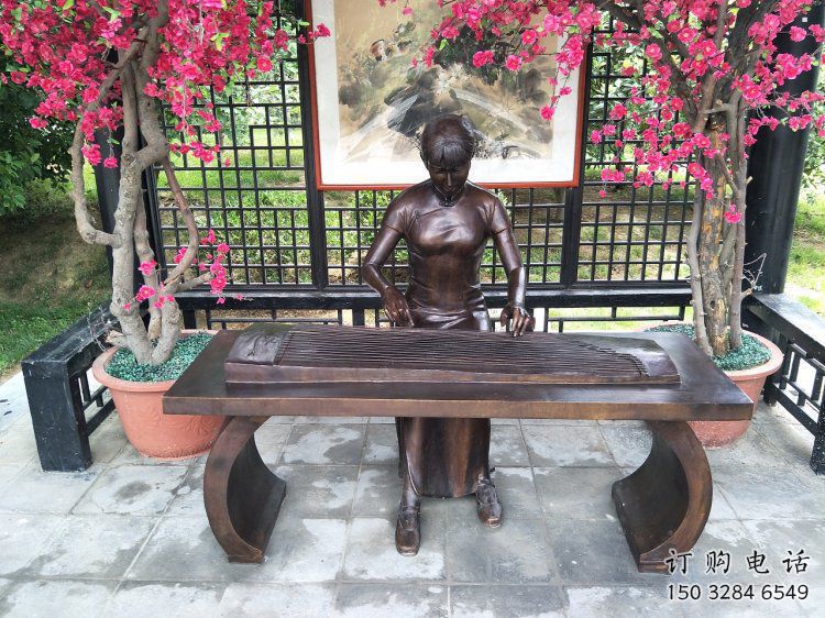 雅安彈古箏雕塑廠家，景觀概念，民俗人物雕塑通用
