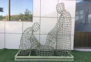 林周鏤空洗腳雕塑制作，園林裝飾，鐵藝孝道人物雕塑