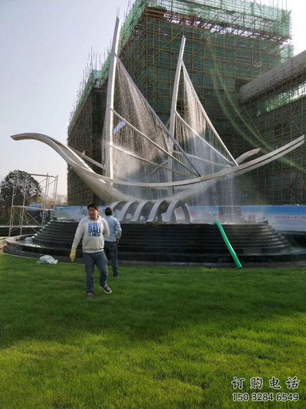 北碚帆船噴泉雕塑，水景水秀組合，旱地帆船噴泉雕塑廠家